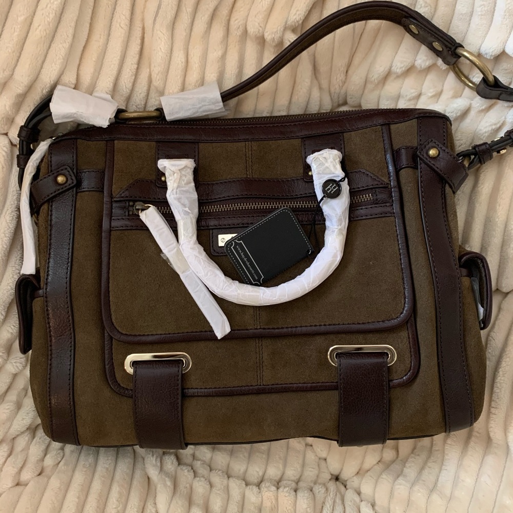 Hayden Harnett leather and suede satchel